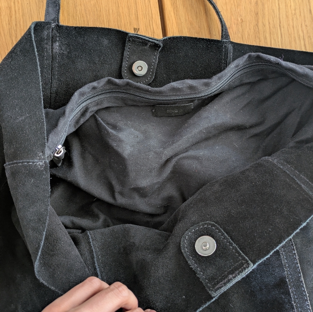 Mango Genuine Suede Black Tote Bag - Picture 7 of 7